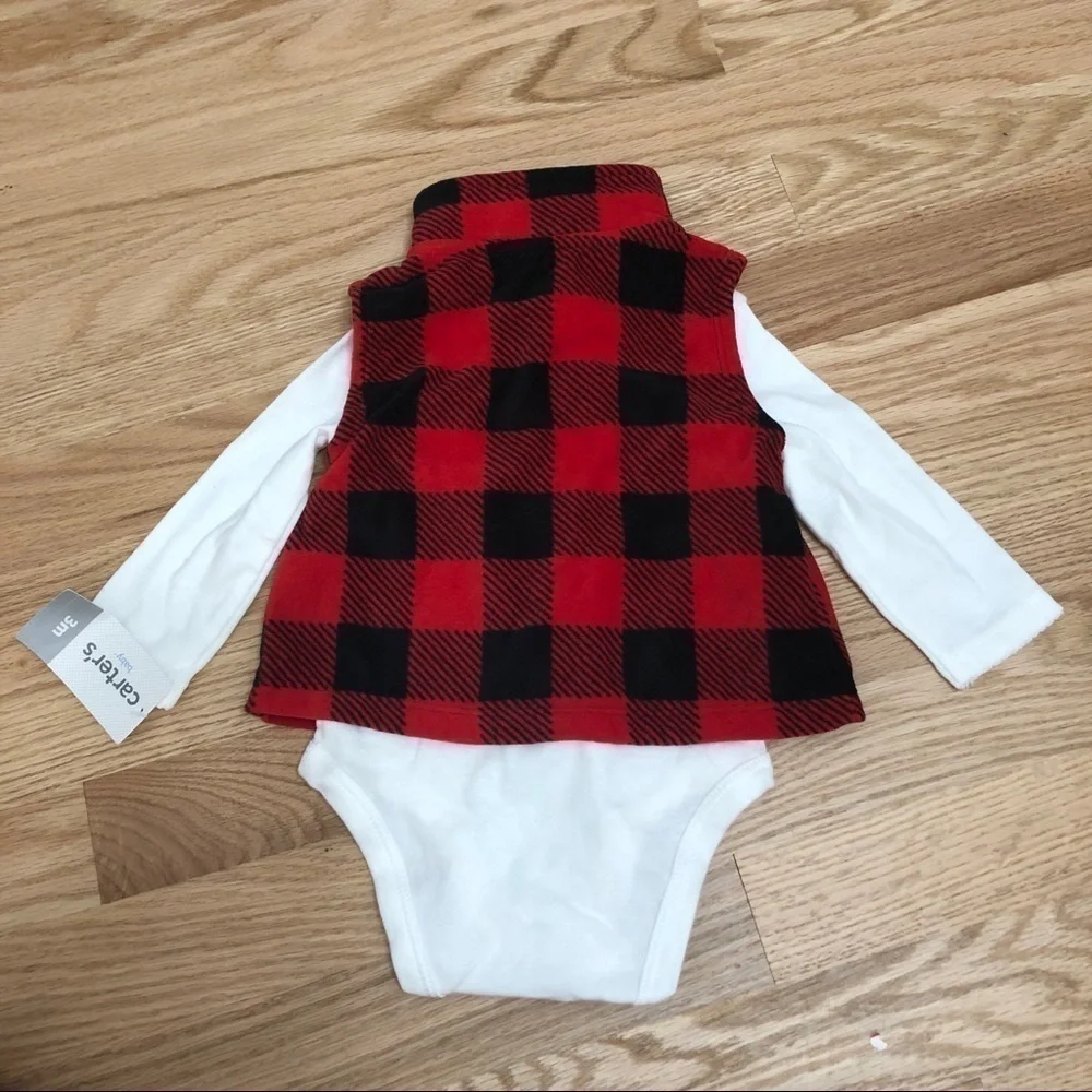 Carter’s Buffalo Plaid Vest Long Sleeve Onesie NWT 3 months